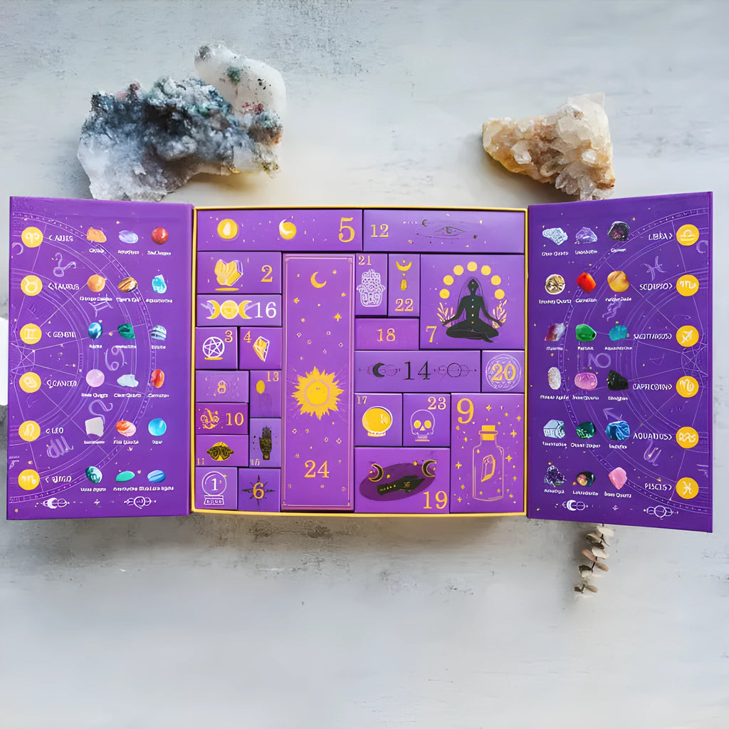 Halloween crystal-design paper gift box with magnetic closure, shown as a countdown calendar.