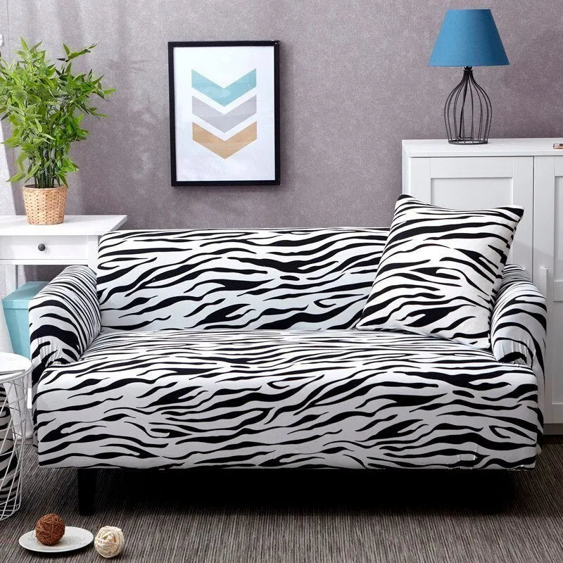 Elastic polyester striped sofa cover in modern design for a 3-seat sofa, available in 15 colours