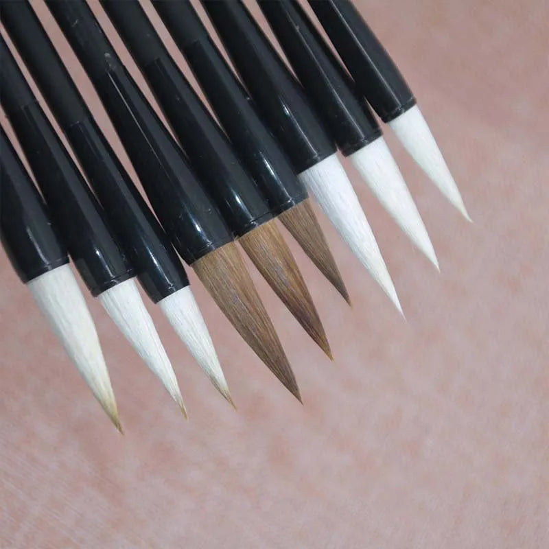 Student Chinese calligraphy brush with steel barrel and traditional wolf hair nib