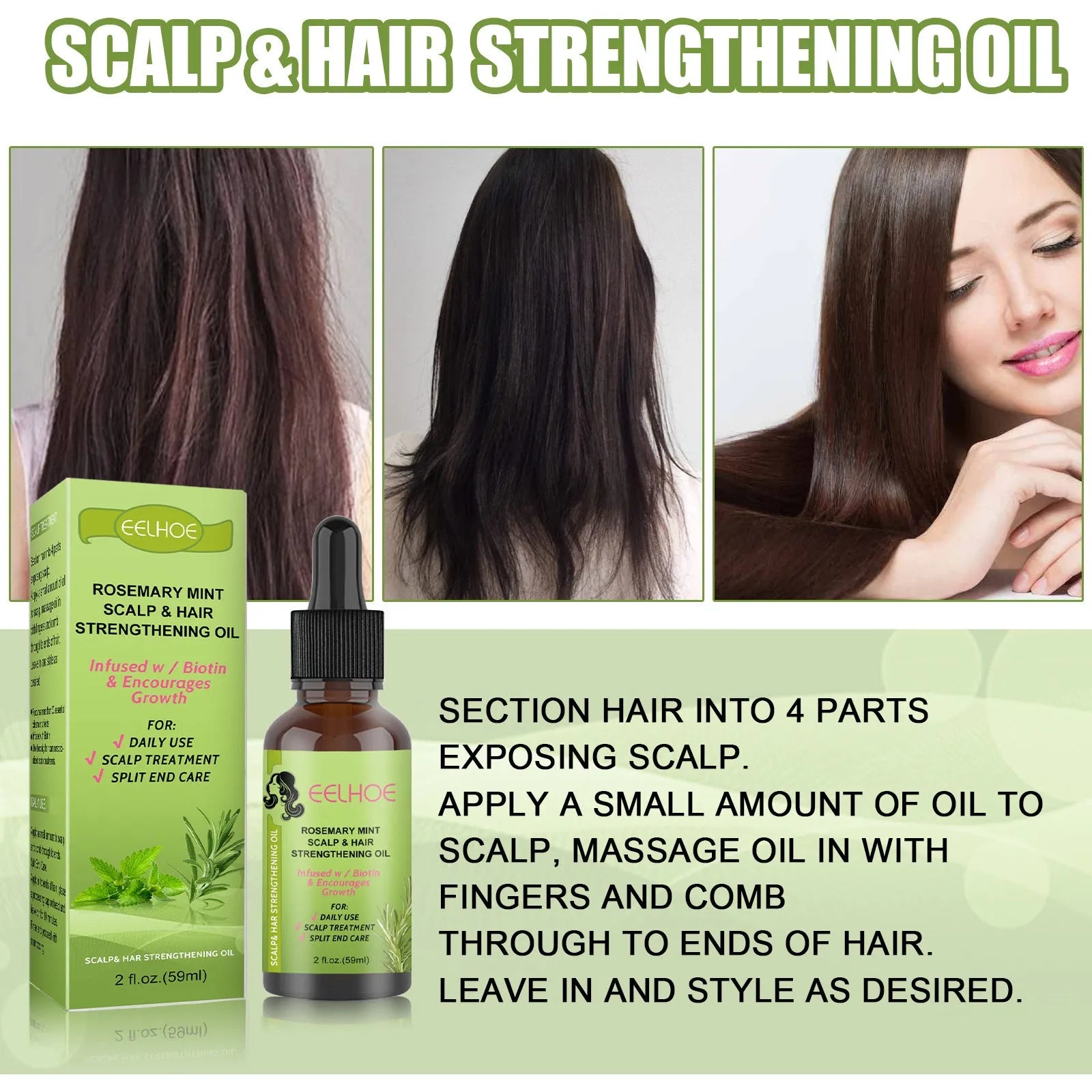 59ml bottle of rosemary mint hair growth fluid for scalp massage and hair repair
