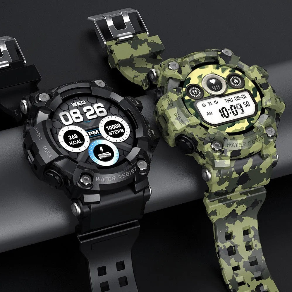 Black T6 tactical smart watch with alloy case and 1.3 inch screen on an anti-sweat wristband.