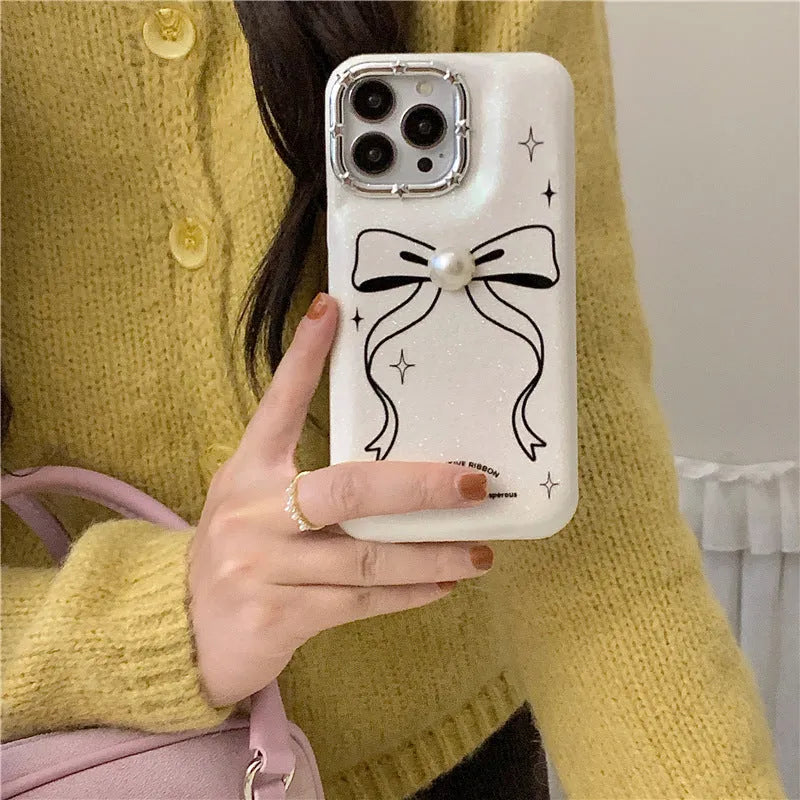 Line bow creative drop-resistant TPU phone case for iPhone in Pearl Bow colour option on white background