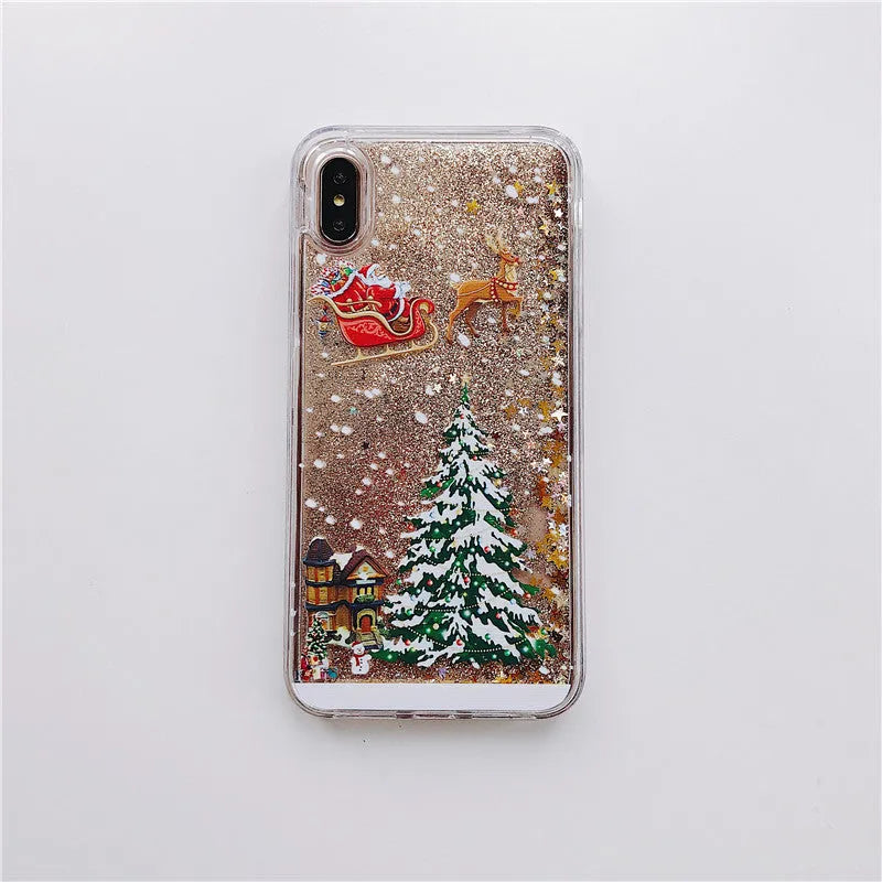 Transparent quicksand iPhone case with Santa Claus Christmas tree design in pink colour