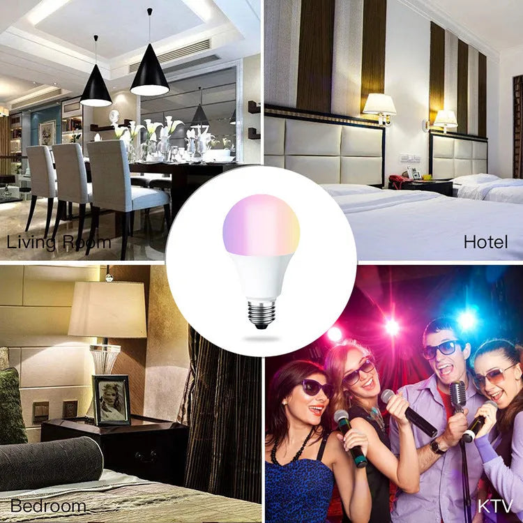 Smart WiFi LED light bulb with E27 screw cap, compatible with Alexa and Google Home voice control