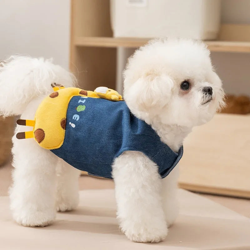 Blue 3D deer denim pet vest with polar fleece lining and leash hook for small dogs and cats