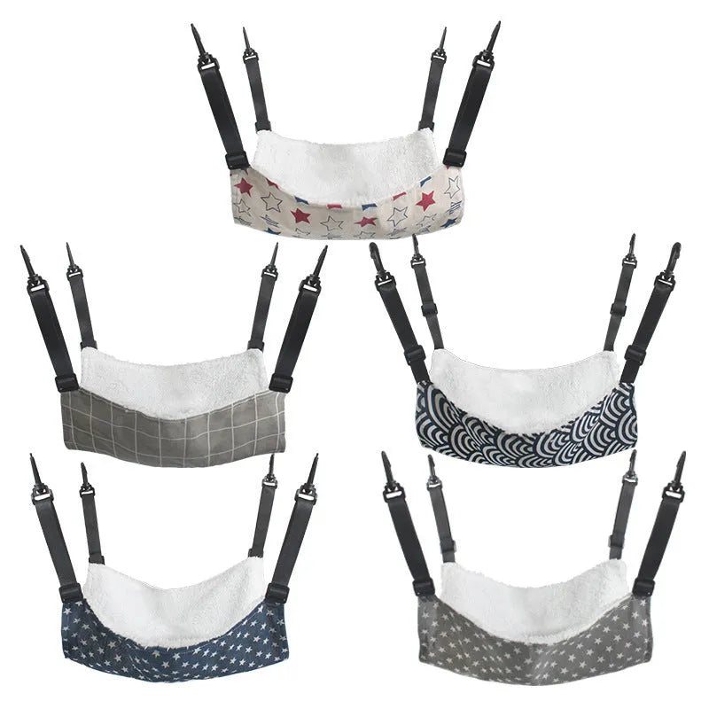 Cotton flannel pet hammock with plastic hooks for cats and small rodents