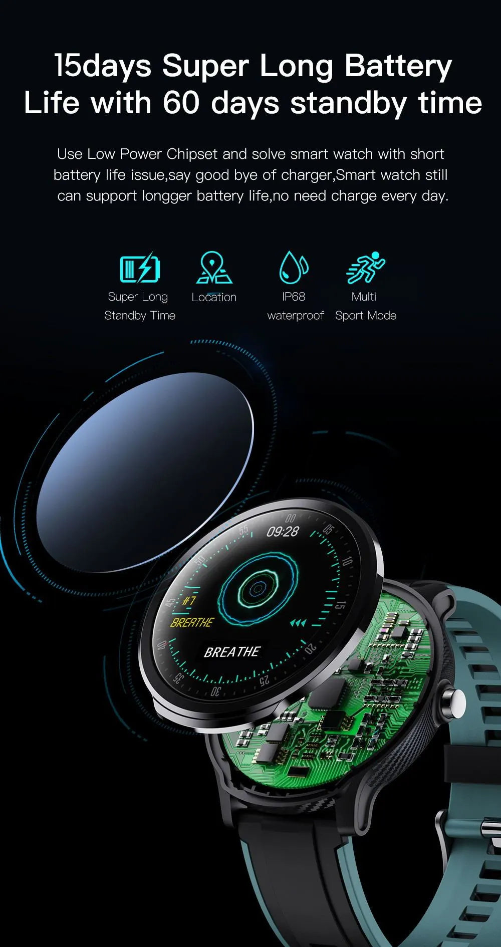 SN80 smart watch with metal body and silicone strap displaying heart rate on 1.3-inch touchscreen