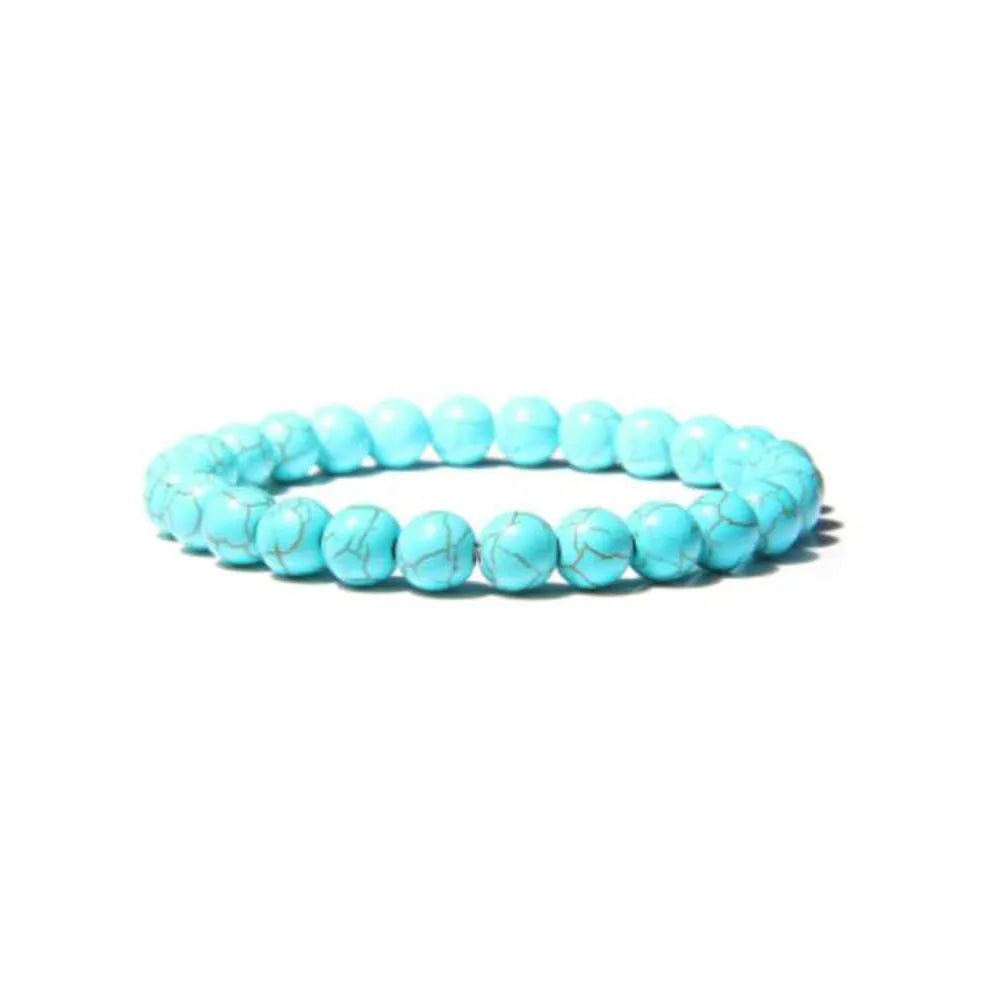 Handmade 8mm agate stone bead bracelet for women shown in one of fourteen available colours.
