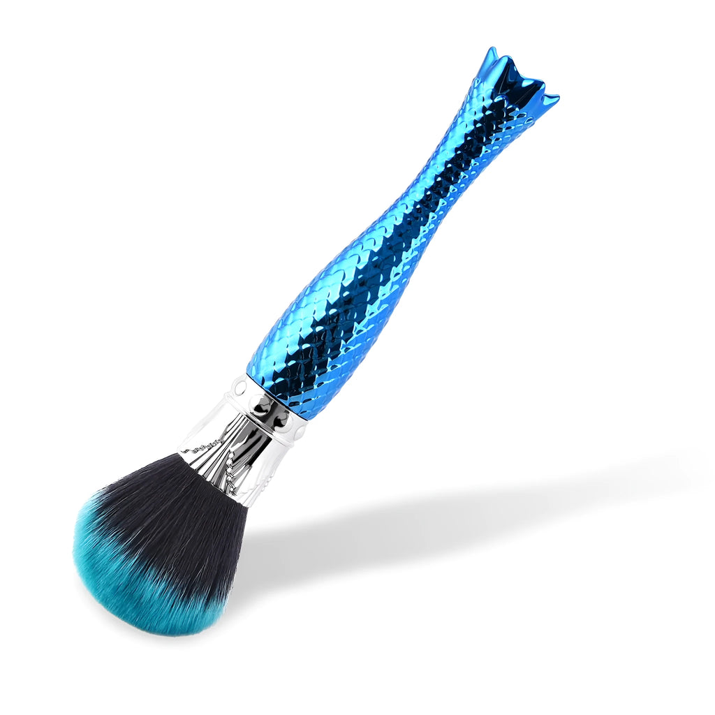 Demon blue single makeup brush with nylon bristles and plastic handle, 15cm by 5cm by 5cm, in OPP package
