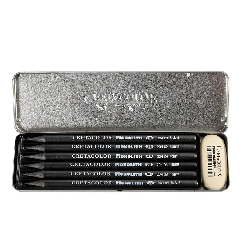 Single wood-free graphite pencil with full lead construction, 146mm by 7mm, available in multiple hardness grades for sketching and colouring.
