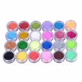 24-colour 3D nail art glitter set in clear box, 128.5g total weight