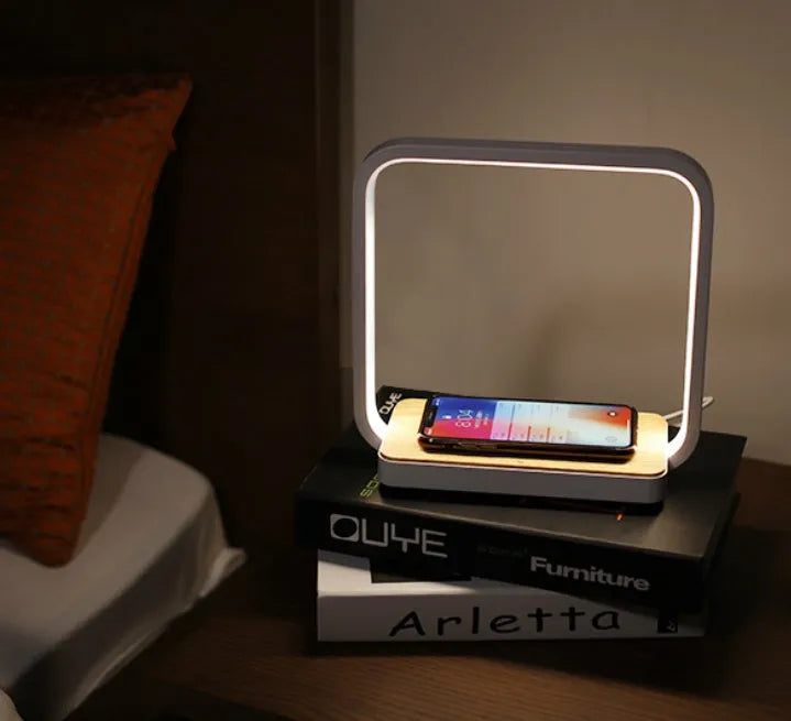 White plastic intelligent induction lamp with touch switch and Apple charging interface