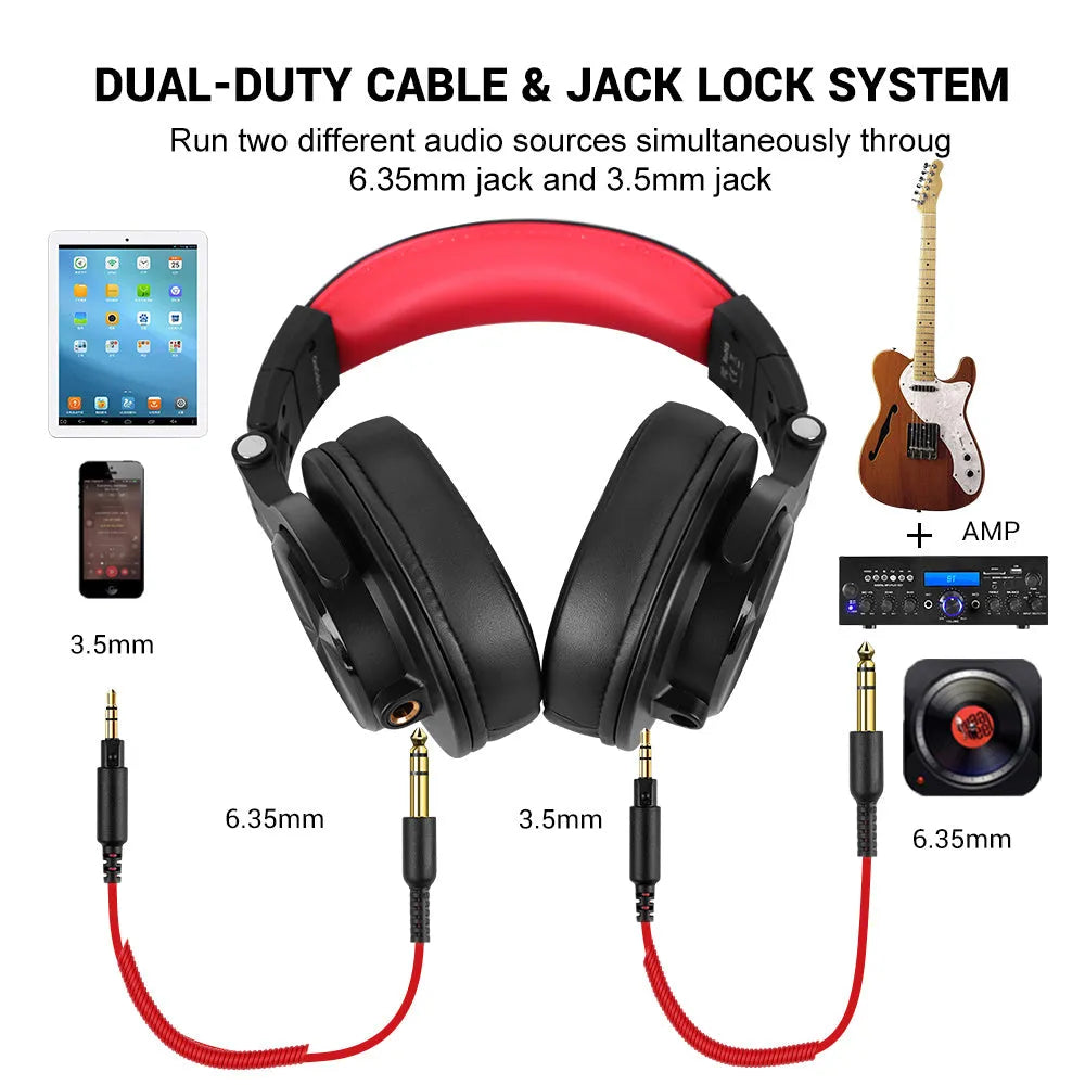 OneOdio wired studio headphones with 40mm drivers in black or red colour