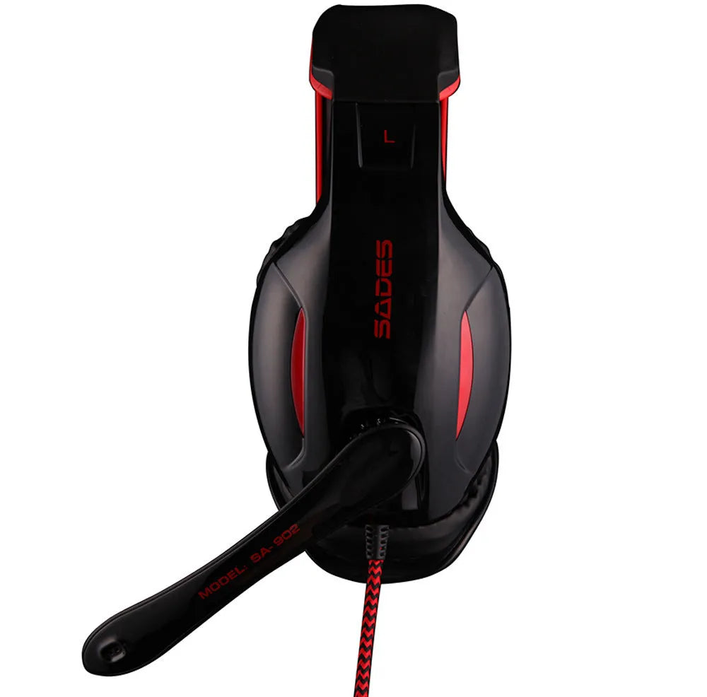 Black SADES SA902 wired USB gaming headset for PC computers with over-ear design.