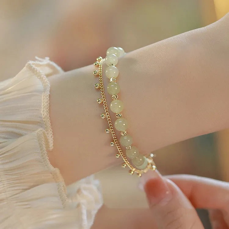 Handcrafted Hetian Jade bracelet with Princess On The Run beaded design for women