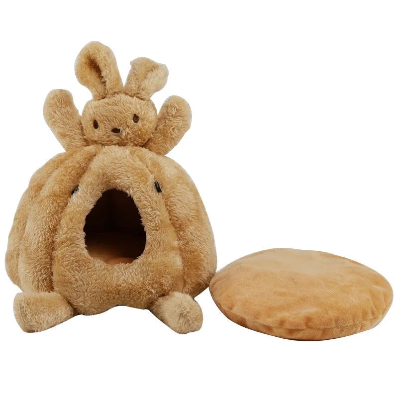 Arctic velvet pumpkin sleeping nest for small animals, showing round shape and removable mat in size medium