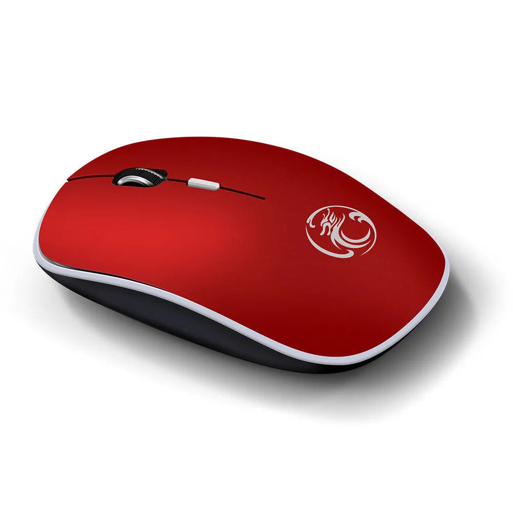 Mute wireless business office mouse in black, ultra-thin mini design with USB receiver