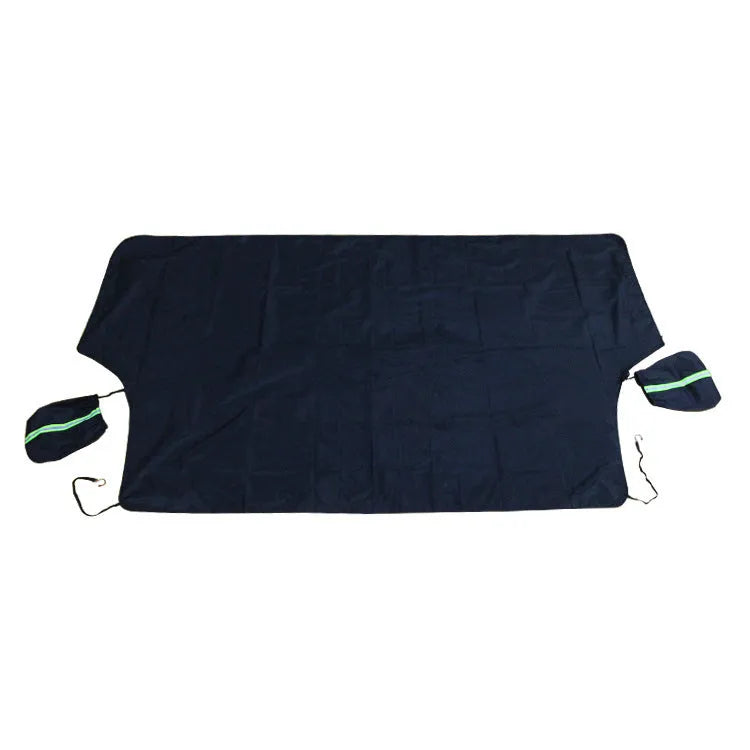 Car windshield snow cover 210x120cm waterproof polyester taffeta black silver with reflective bar and magnets