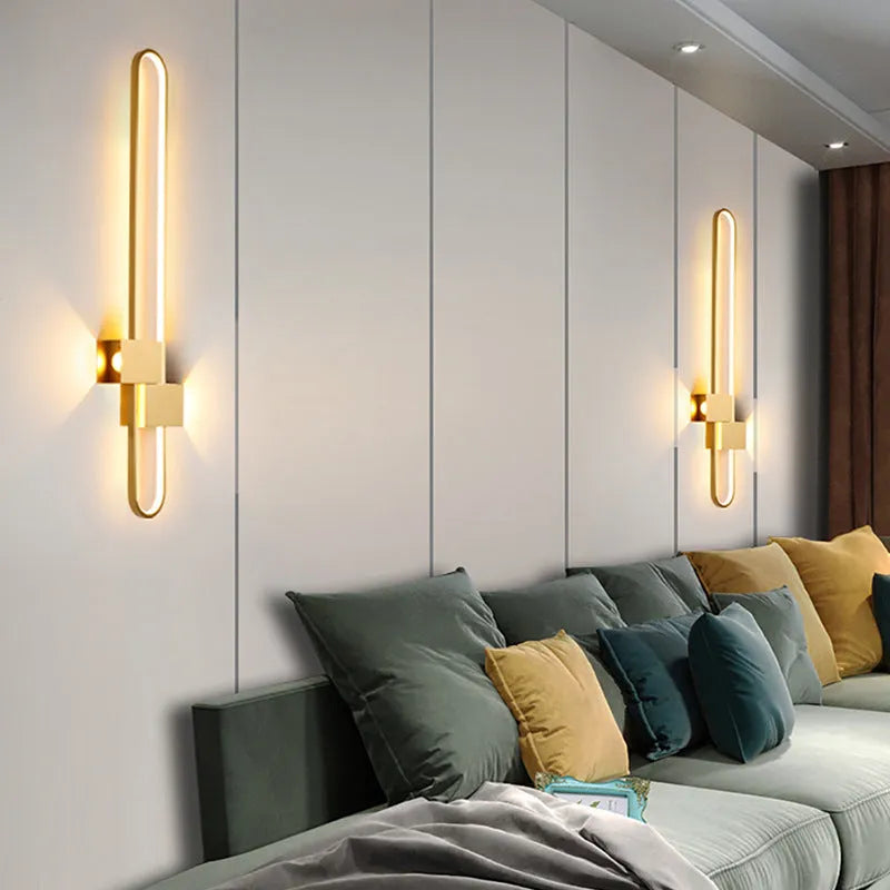 Modern minimalist wall lamp with 60cm round iron frame in black or gold finish