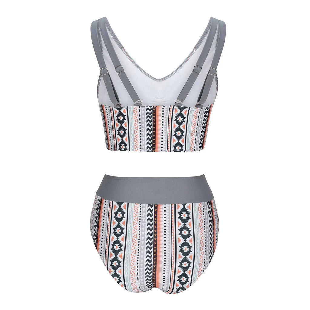 Blue women's cross sling split swimsuit on a mannequin, showing the bikini design.