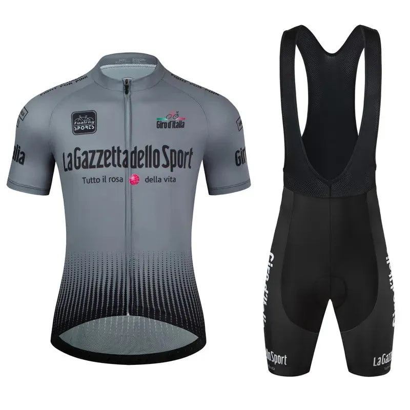 Short sleeve cycling clothing suit in polyester fabric with quick-dry properties for summer road bike use