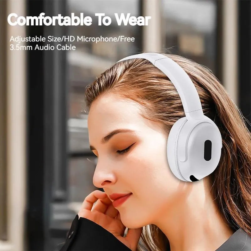 Foldable black wireless headphones Bluetooth V5.3 with mic noise cancelling over ear