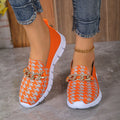 Casual houndstooth print chain mesh shoes for women, low heel, round toe, rubber sole