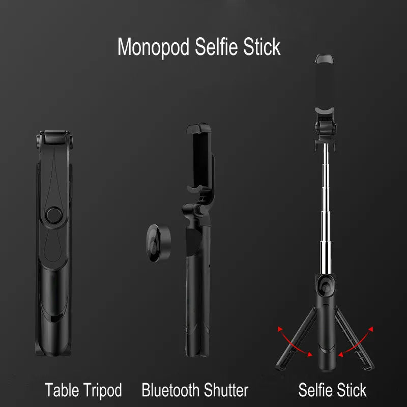 Bluetooth handheld selfie stick with wireless remote control in black colour