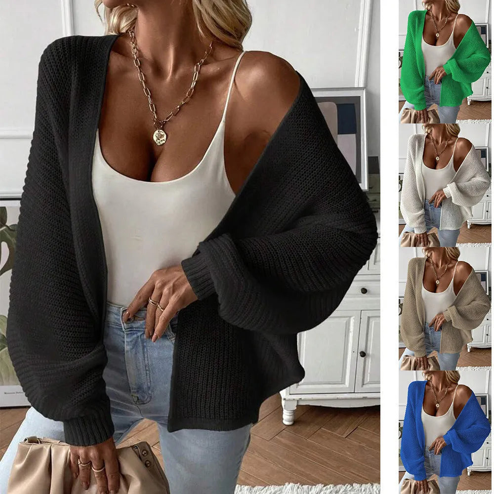 Loose fit batwing sleeve cardigan in solid colour thin polyester fabric