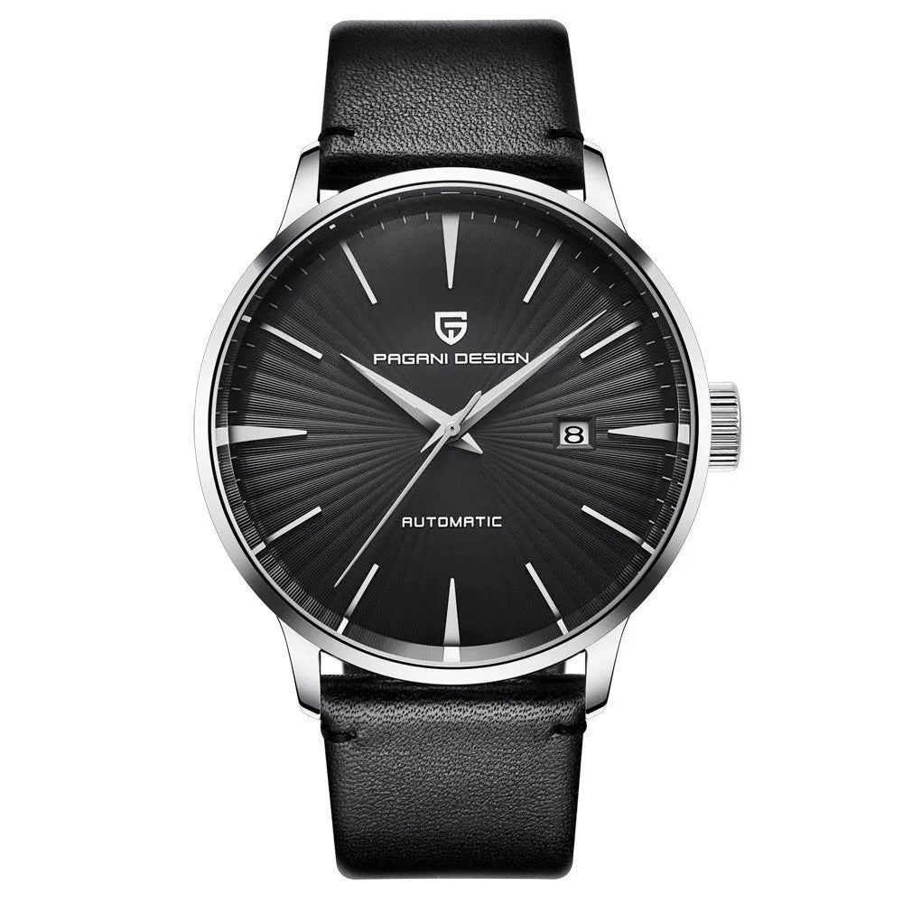 PAGANI DESIGN PD-2770 automatic mechanical watch for men with 43mm dial and black leather strap