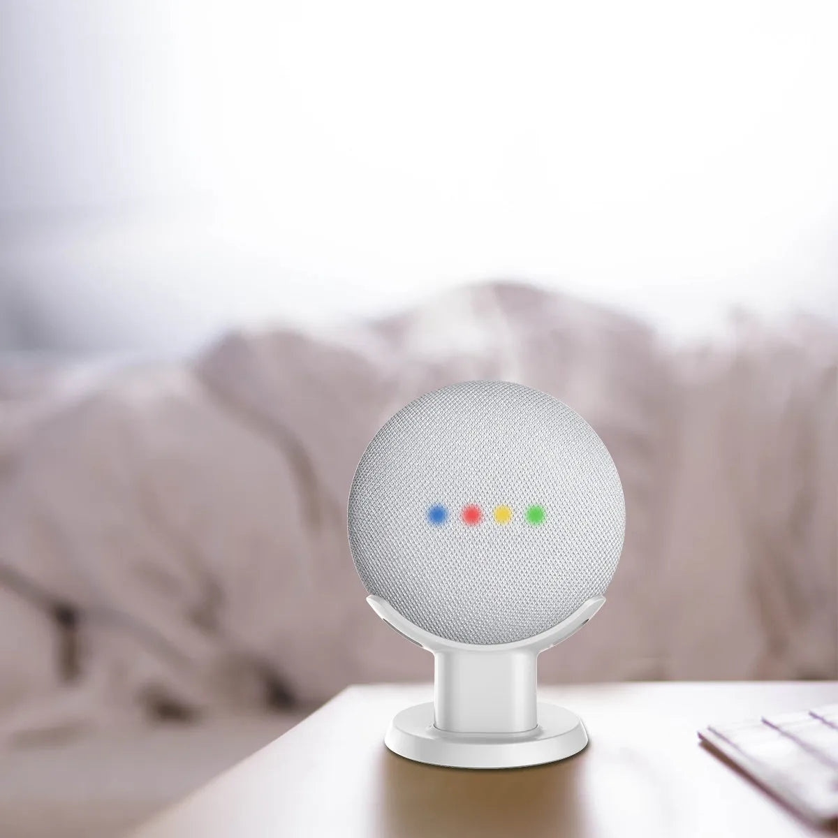 Black and white plastic table holder stands for Google Home Mini voice assistant