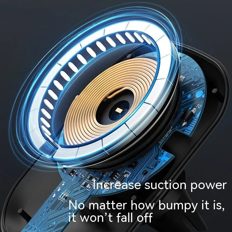 CH-707 magnetic car wireless charging stand in black or white with air vent and centre console mounting bases