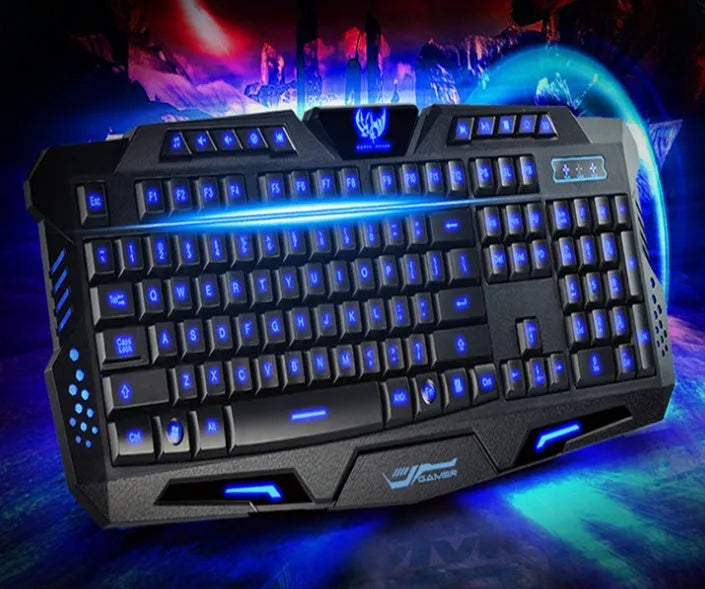 M200 black mechanical gaming keyboard with tri-colour backlit keys, 1.5 m cable, and plastic body