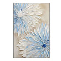 Hand painted abstract blue white flower oil painting on canvas vertical modern wall art for bedroom