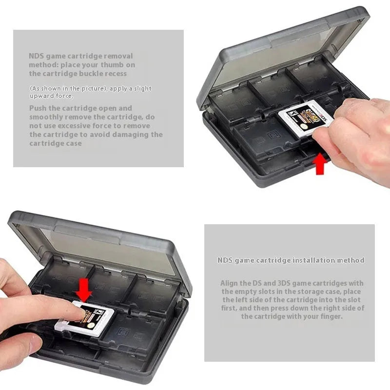 NDS 3DS 28 24-in-1 game card storage box in black measuring 12.7cm x 9cm