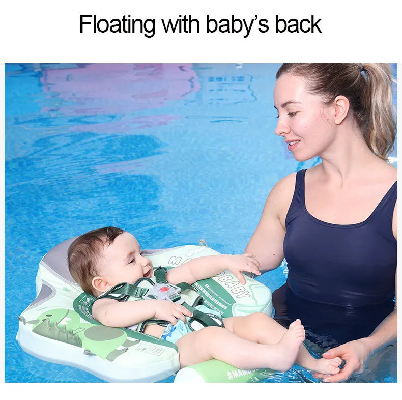 Avocado green dinosaur baby swimming ring with sun shade inflated