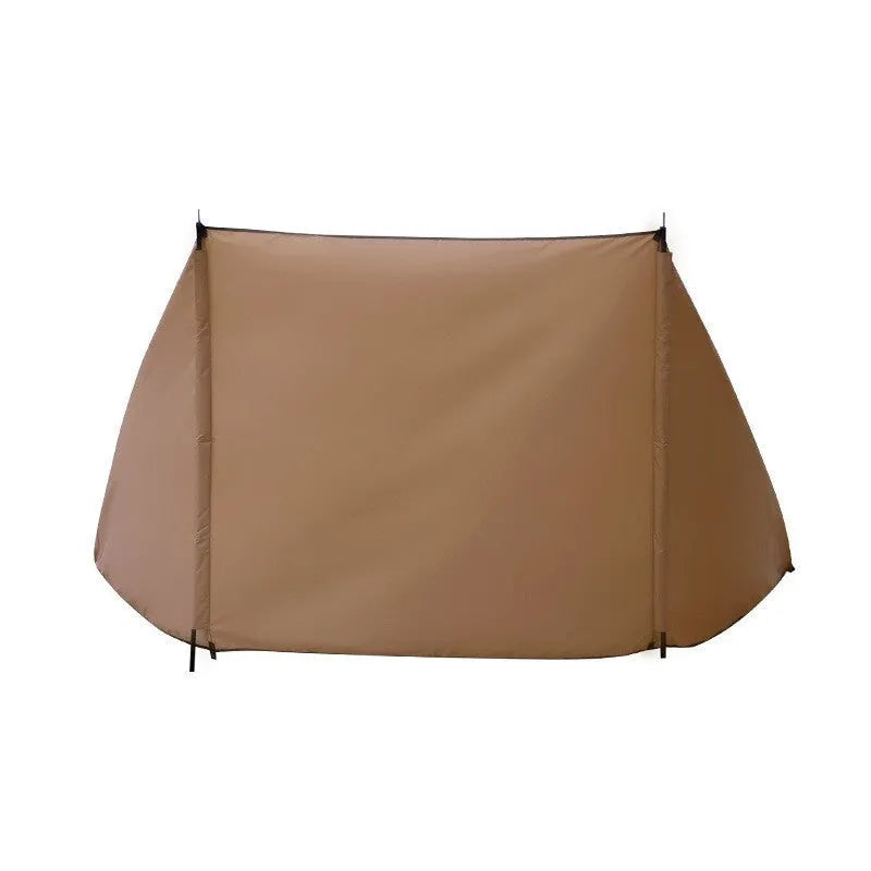 Oxford cloth camping windshield tent in Army Green with support poles and ground nails for outdoor stove cooking