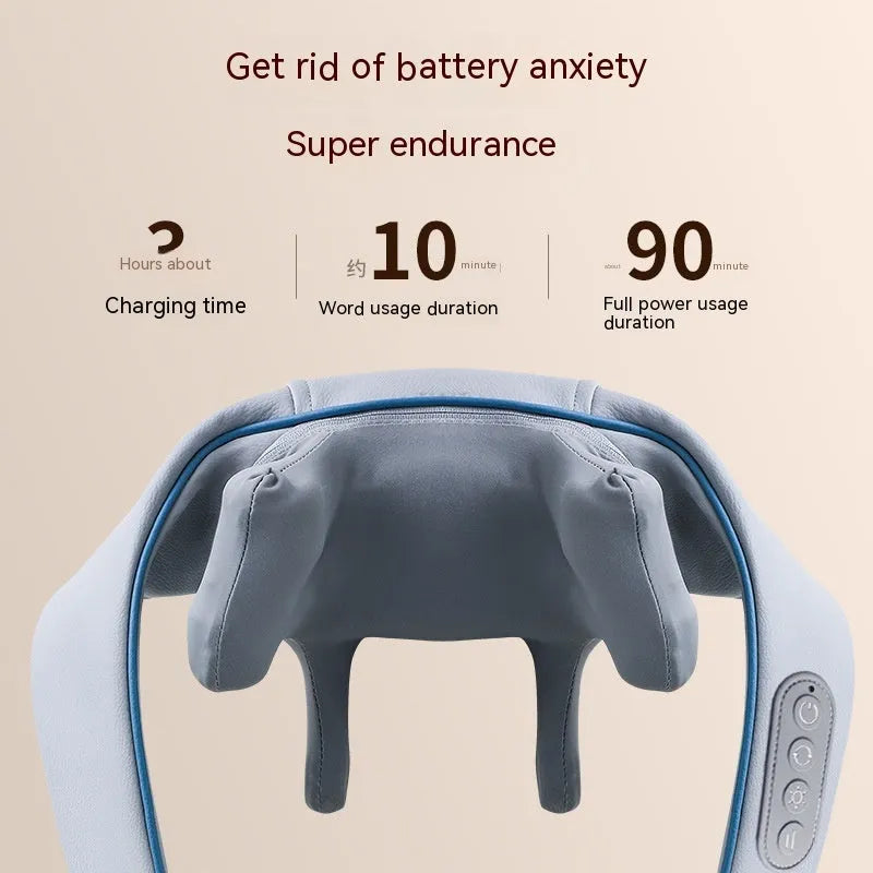 Gray rechargeable shoulder and neck massager cervical shawl with brushed motor and USB charging