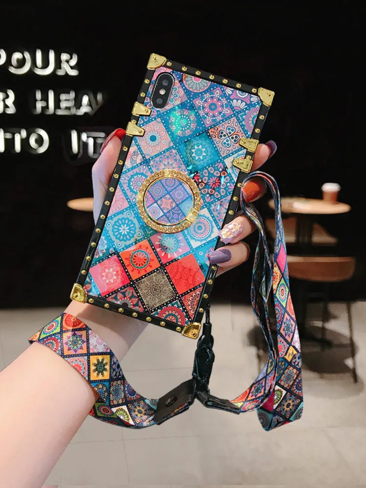 Samsung S8 phone case with Bohemian style blue light mirror frame and silicone sheath texture