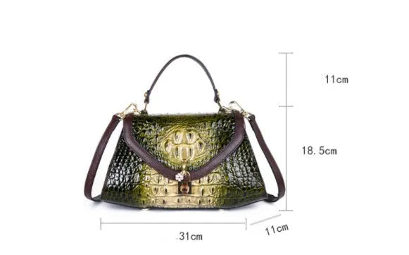 Retro coffee cowhide leather tote bag with two main pockets and zipper pocket, bottom length 31 cm