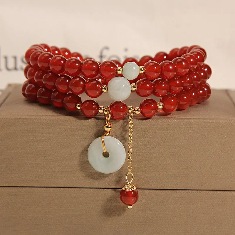 Red crystal multi-layer bracelet in retro ethnic style for women