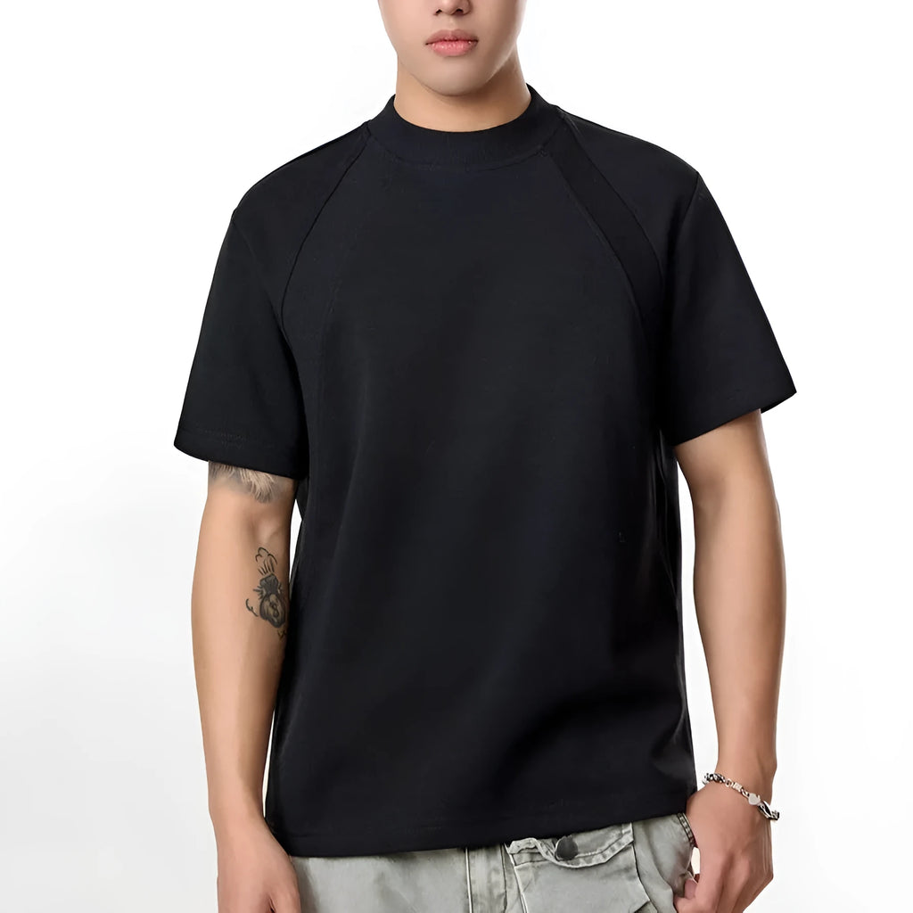 Women's loose fit short sleeve top with air layer stitching detail in grey.