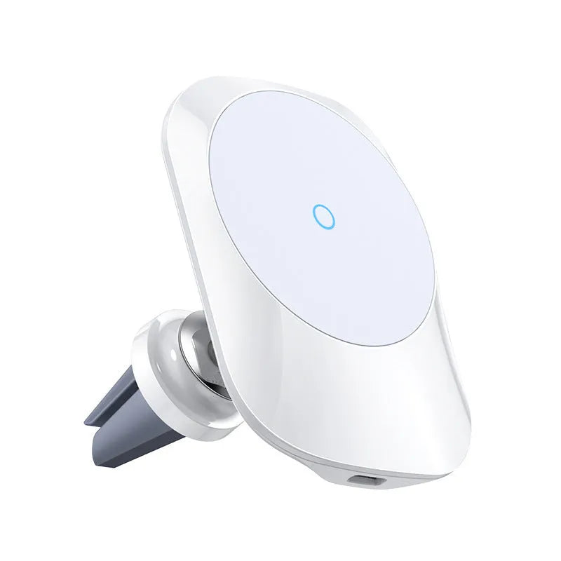 CH-707 magnetic car wireless charging stand in black or white with air vent and centre console mounting bases