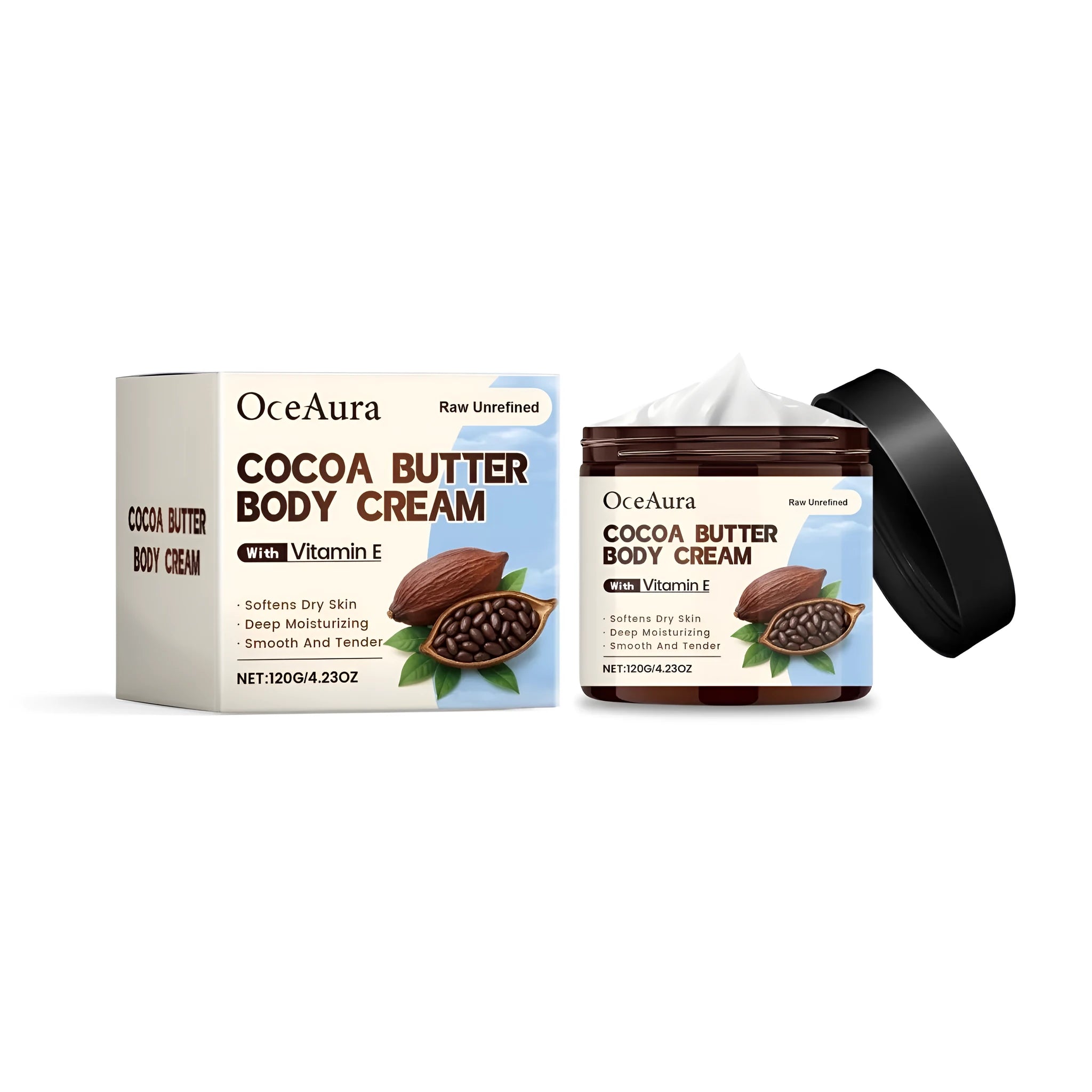 Cocoa butter body cream tube with coconut oil and vitamin E, 120g moisturising lotion