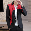 Black and red polyester single-breasted blazer for men, suit coat, full front view