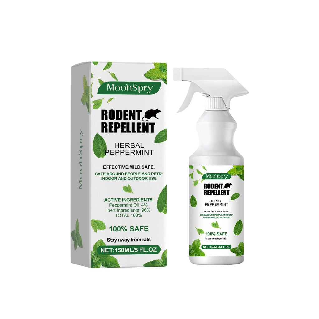 Outdoor mint-flavoured rat repellent spray 150ml bottle with peppermint and chili essential oils