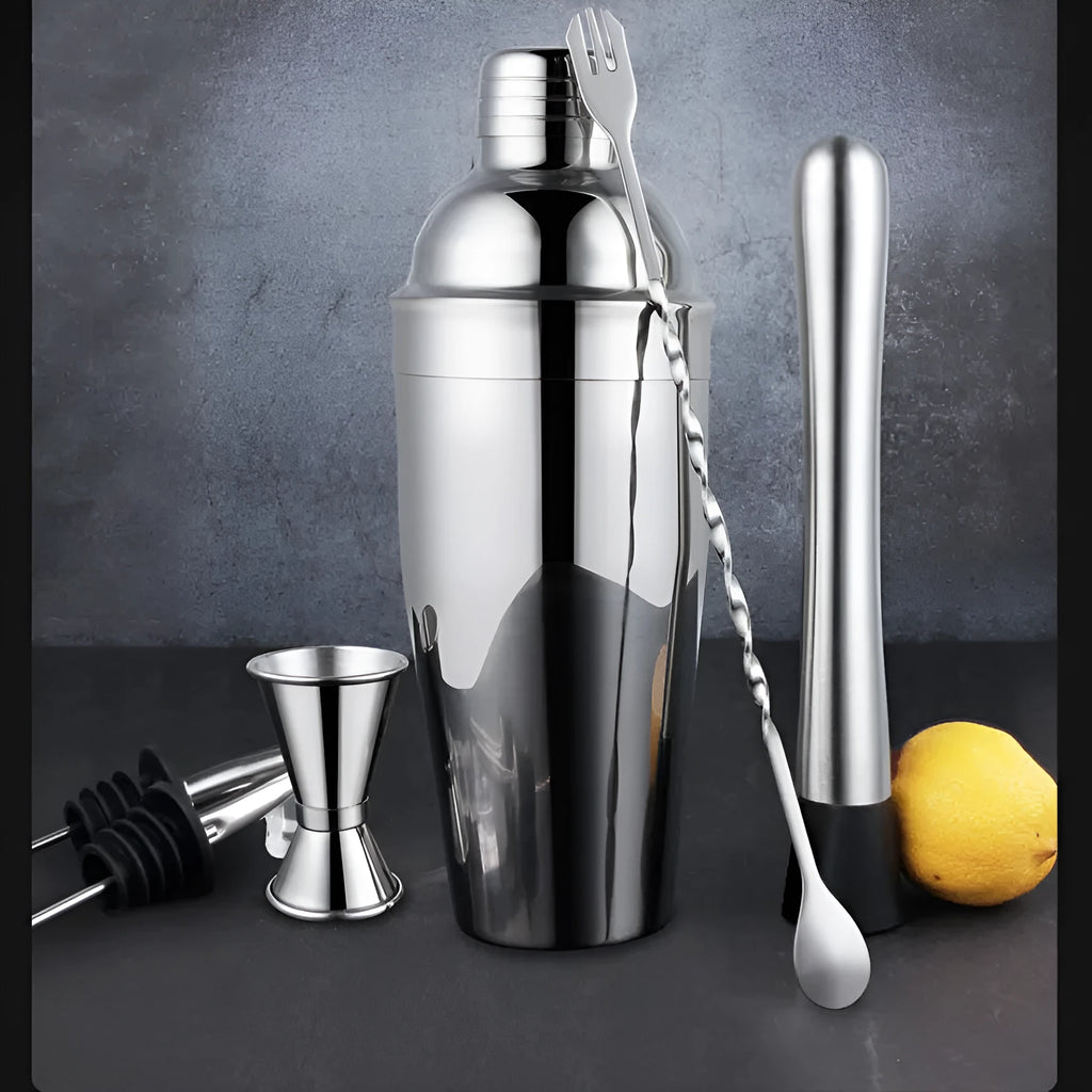 European style stainless steel cocktail set with 23 pieces including wine mixers and acrylic accessories