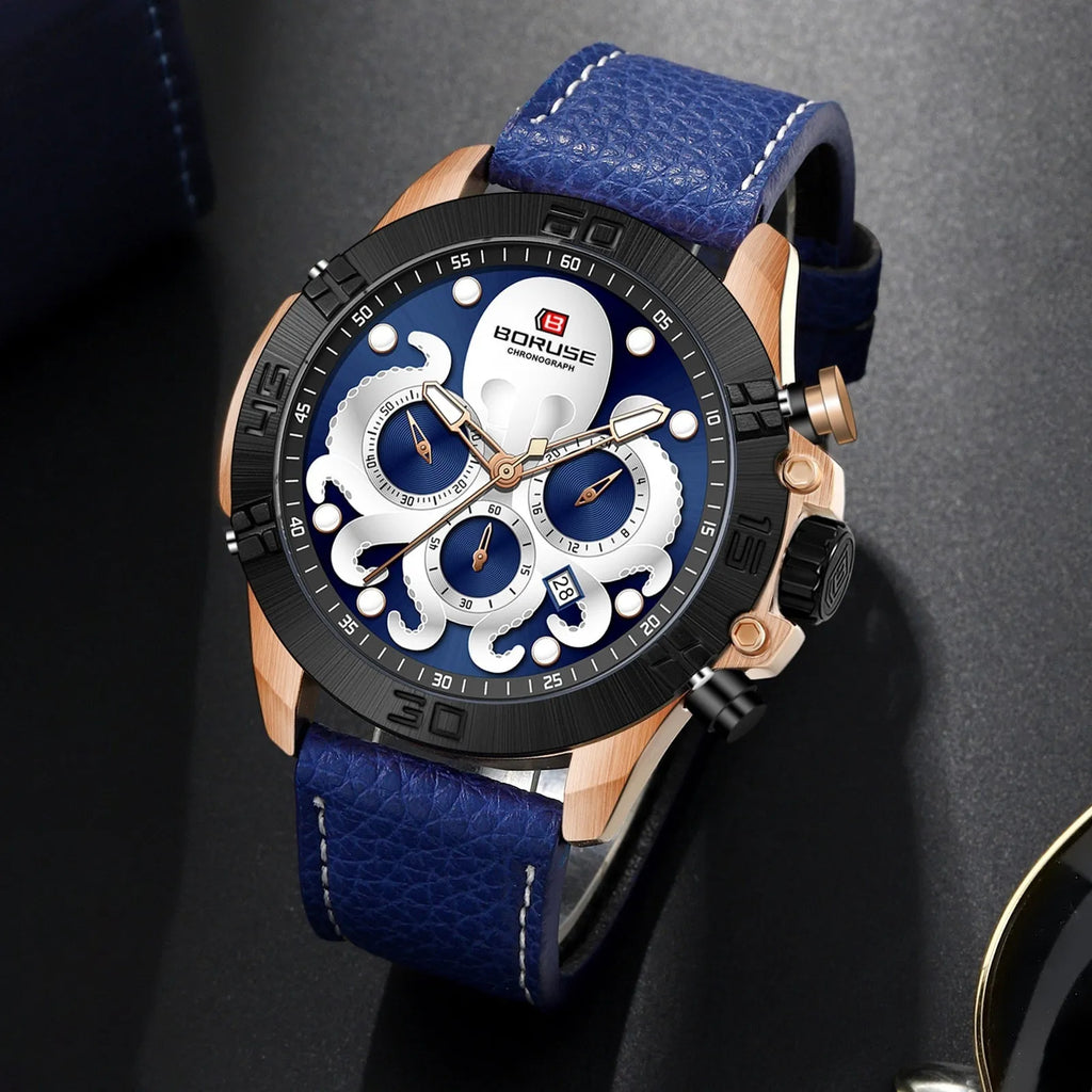 Men's octopus waterproof watch with luminous quartz movement and casual design