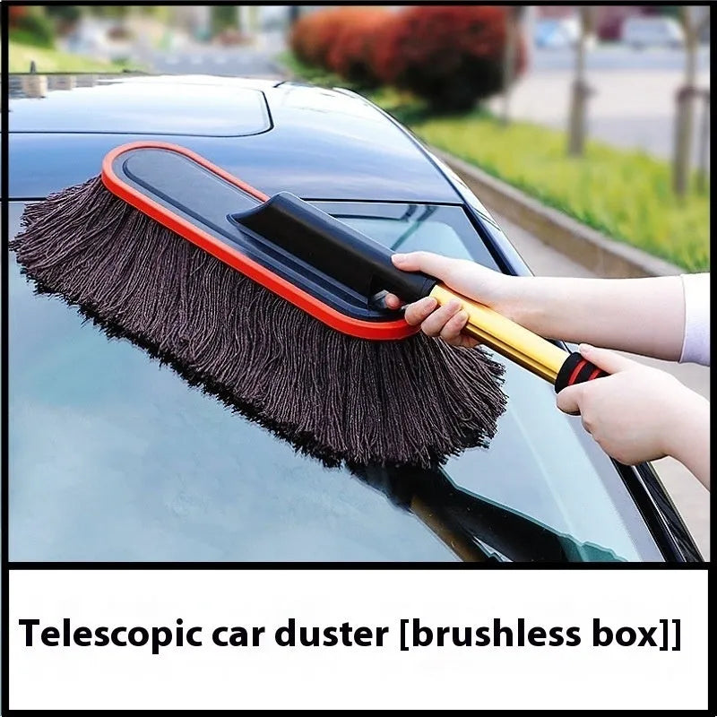 Telescopic wax duster car wash mop with alloy handle and brown line small telescopic brush head