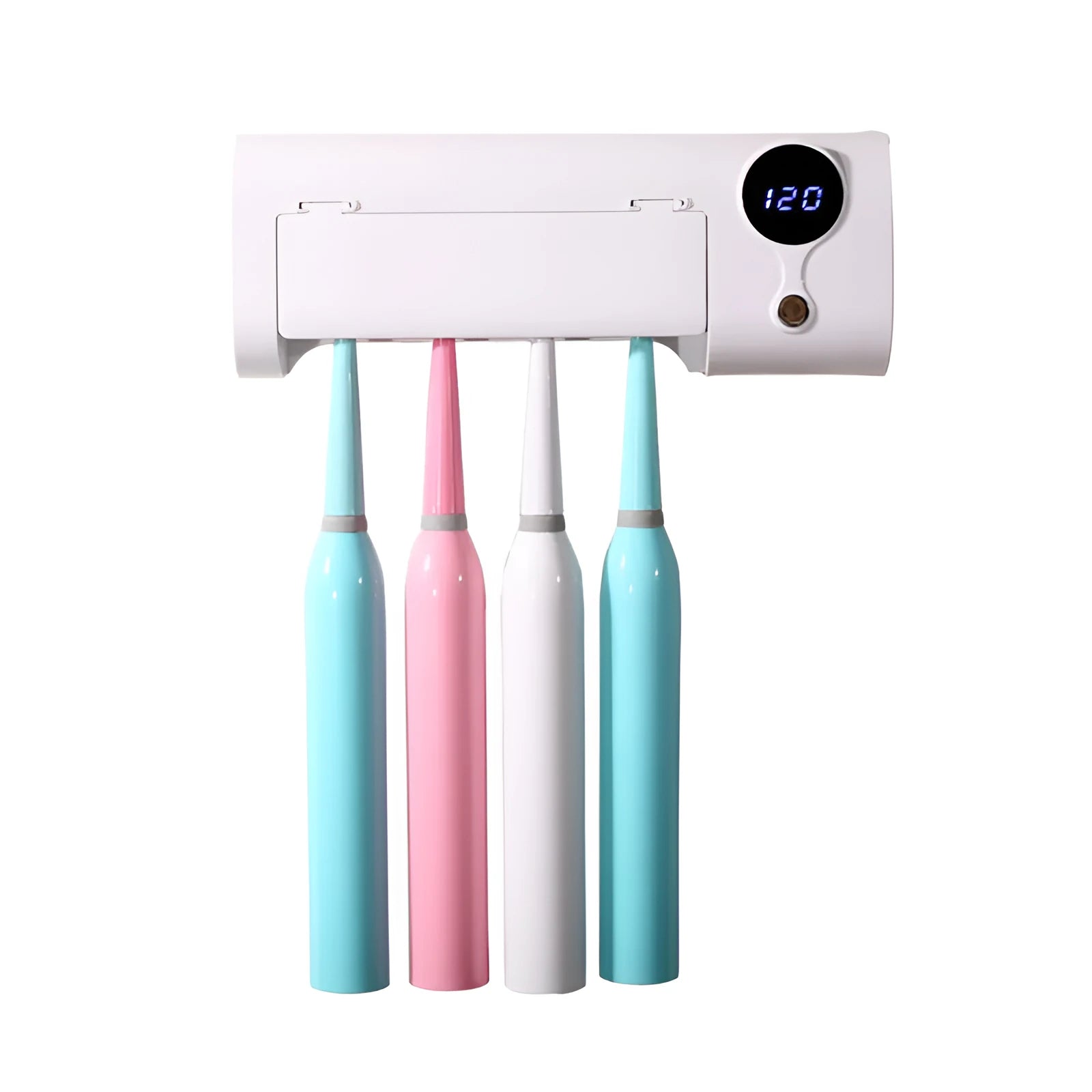 White wall-mounted toothbrush sterilizer with UV disinfection and USB power port